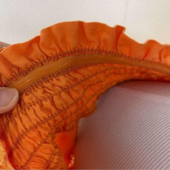 Chicos Bright Orange Linen Blend Off the Shoulder Peasant Top sz 2 / US 12-14 - Picture 6 of 10